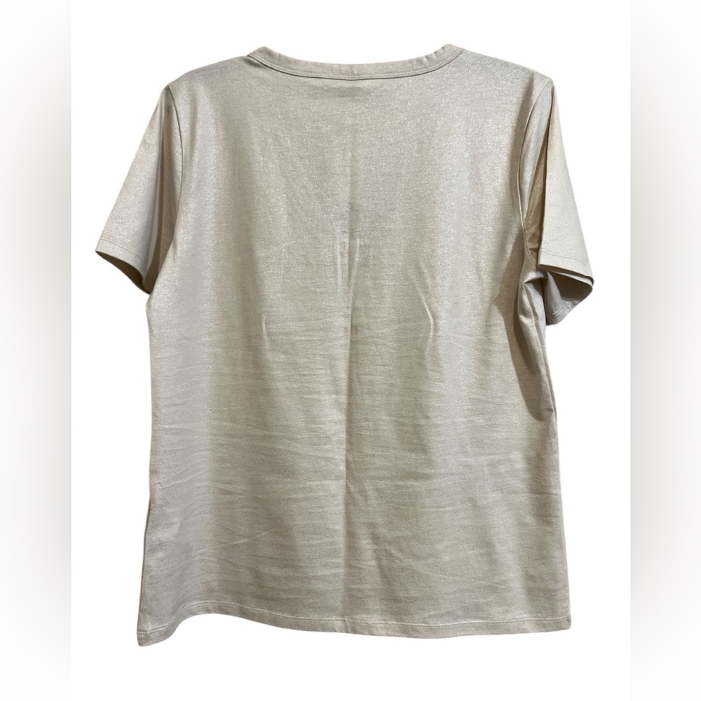 100% Cotton Banana Republic Metallic Cream V-Neck Short Sleeve Tee Size Medium - Picture 2 of 4